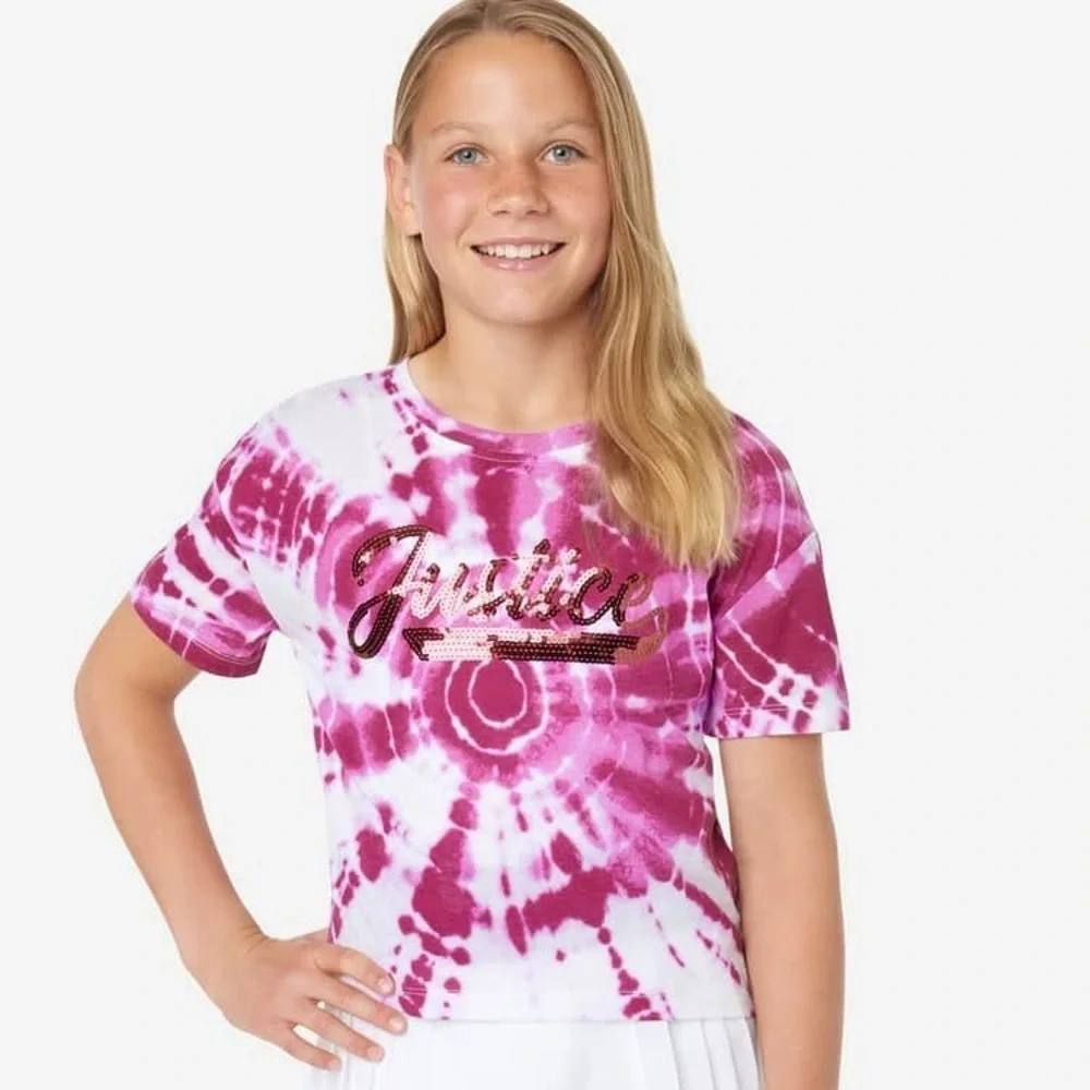 NWT Justice Sequin Tie-Dye Pink Cropped Top